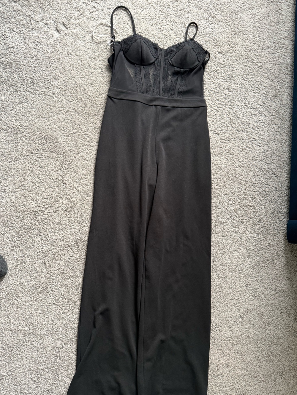 Lulu's Black Lace Bustier Wide-Leg Jumpsuit